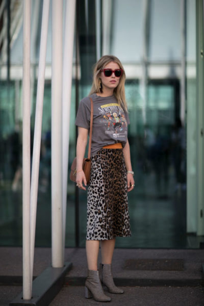 Leopard Print Midi Skirt, Street Style