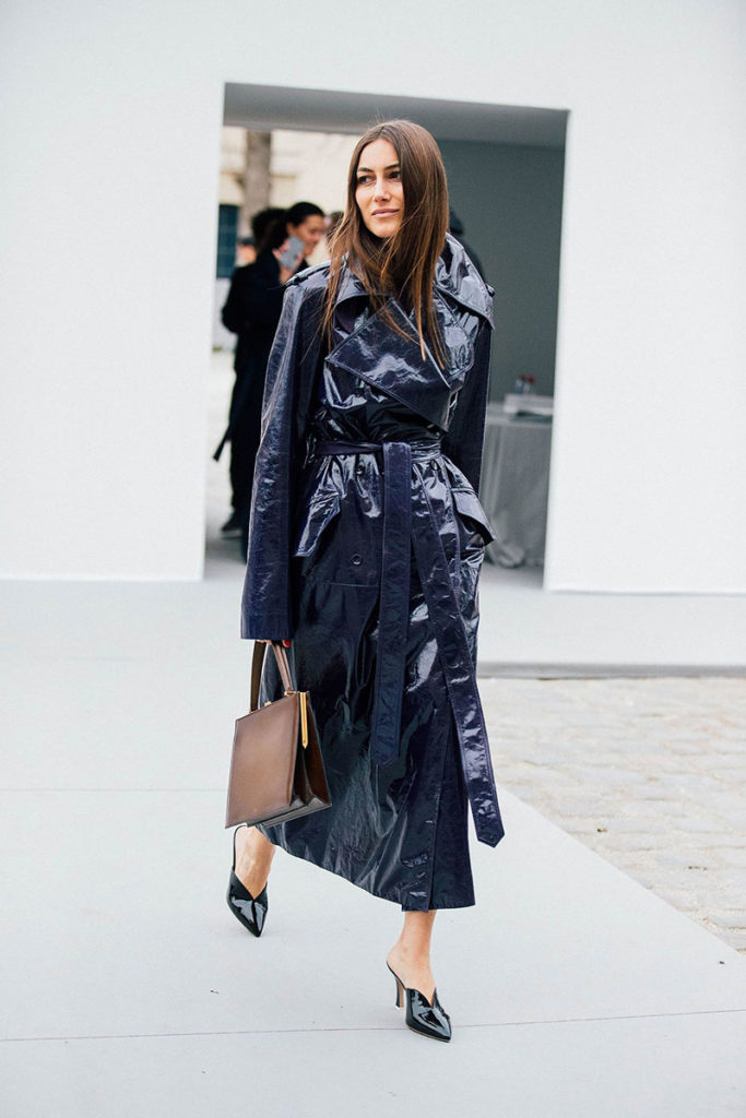 trench coat trend, patent trench coat, street style trench coat